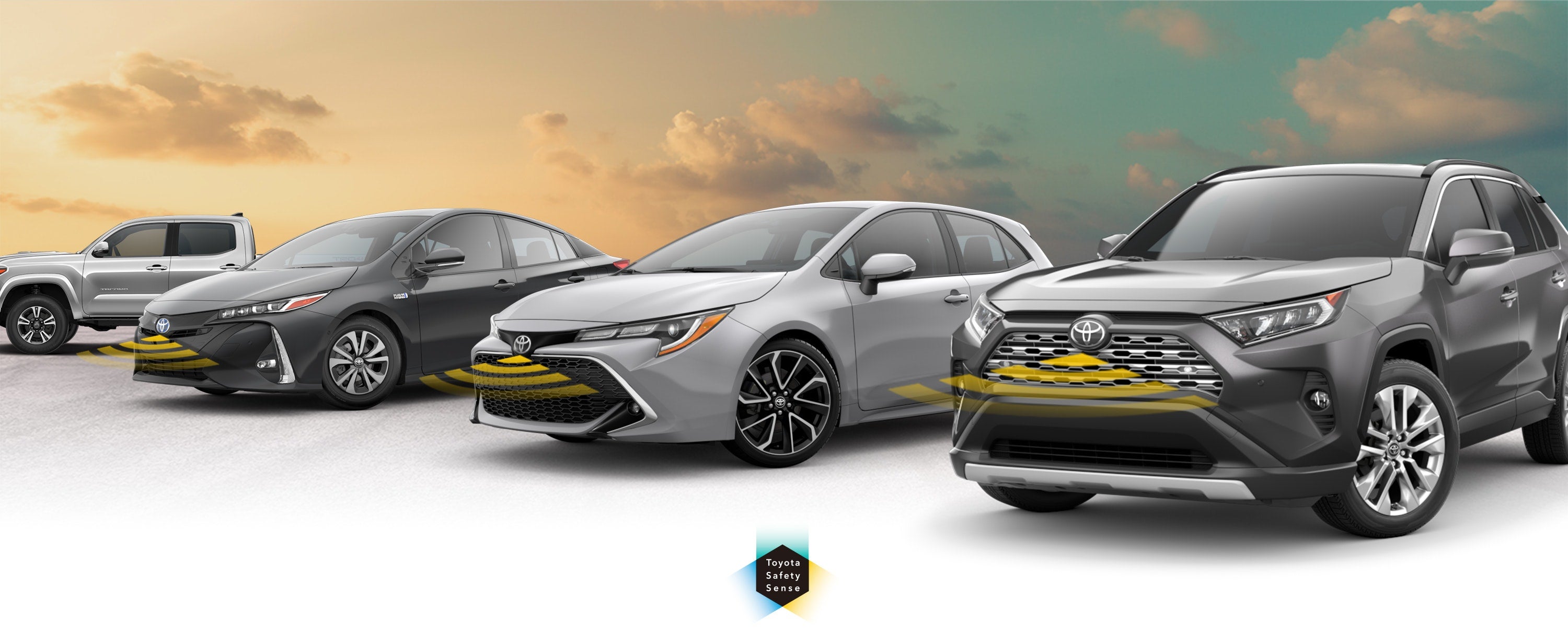 Toyota Safety Sense: Designed for Safety. Options shown on Toyota models including RAV4, Tacoma, and Camry, available now at Karl Malone Toyota of Ruston in Ruston LA.